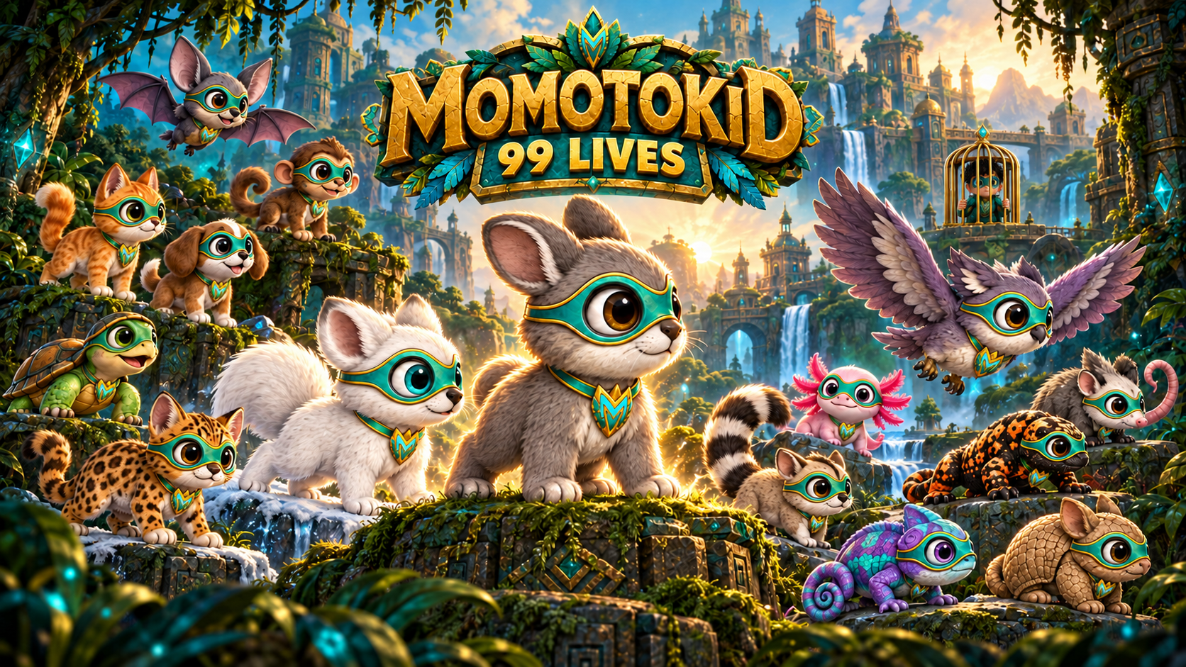 Los animales protagonistas de MomotoKid en su mundo de aventura